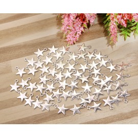 Shapenty Mini Metal Star Pendant Charms Beads Bulk Pentagram Charms for Necklace Earring Bracelet Keychain Jewelry Making Craft Project Christmas Ornaments Decoration, 60PCS (Silver)
