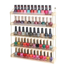 J JACKCUBE DESIGN Wall Mount Gold Metal and Wood Nail Polish Display shelves Rack Organizer Holds 60 Bottles (5 Tier) - MK543A