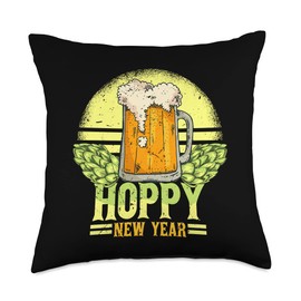 Beer New Year Pun Outfit Happy New Year Beer Drinking Funny Hoppy Pun Humor Throw Pillow, 18x18, Multicolor