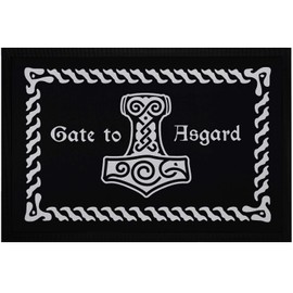 MoonWorks® Doormat with Saying Gate to Asgard Nordic Mythology Odin Thor Walhalla Non-Slip & Washable Black 60 x 40 cm
