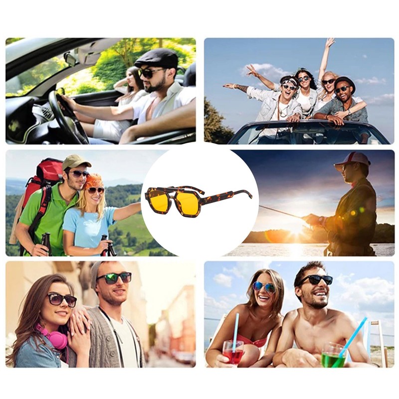 YAMEIZE Retro Square Double Bridge Sunglasses for Women Men Vintage