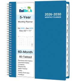 Monthly Planner 2026-2030, 5-Year Calendar Planner 2026-2030, Jan 2026 – Dec 2030, 8.5 x 11 In, Ruled Spread, Flexible Cover, Spiral Wirebound, Pocket, 60 Coated Monthly Tabs, Notes ＆ Habit Tracker, A4 Planner, Green