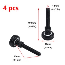 Antrader M12x80mm Adjustable Threaded Pole Leveling Foot Carbon Steel Shockproof Furniture Glide-1 3/5" Base Diameter, 600 LB Capacity for Workbench, Machine, Cabinet & Heavy Duty Applications 4Pcs