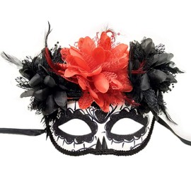 Coolwife Women's Masquerade Mask Mexican Day Of The Dead Sugar Skull Eyemask Masque Fancy Dress (ZB Black)