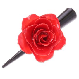 NOVICA Artisan Handmade Natural Rose Hair Clip Red Sweetheart from Thailand Stainless Steel Bar Floral [3.1 in L x 1.6 in W x 1 in D] ' Crimson Sweetheart'