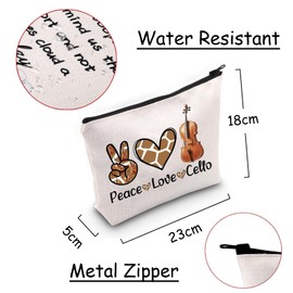 JXGZSO Musician Gift Cello Instrument Makeup Bag Peace Love Cello Toiletry Bag With Zipper Cello Lover Gift, Peace Love Cello
