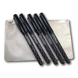 Ohto Fude Ballpoint Pen Extra Bold 1.5mm 5 pens with Frosted Surface Plastic Pen Storage Pouch (Black)