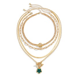 KONFEN Women Layered Boho Necklace, Unique Geometric Pendant Snake Flat Chain Choker, Vintage Star/Flower/Heart Necklace Blade Chain Jewellery Gifts for Lover(4 Style, Gold/Silver)