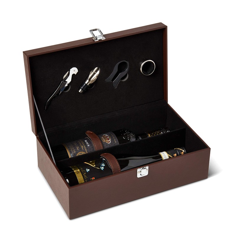 VADCAD Brown 2 Bottle Wine Carrier Case with 4 Piece