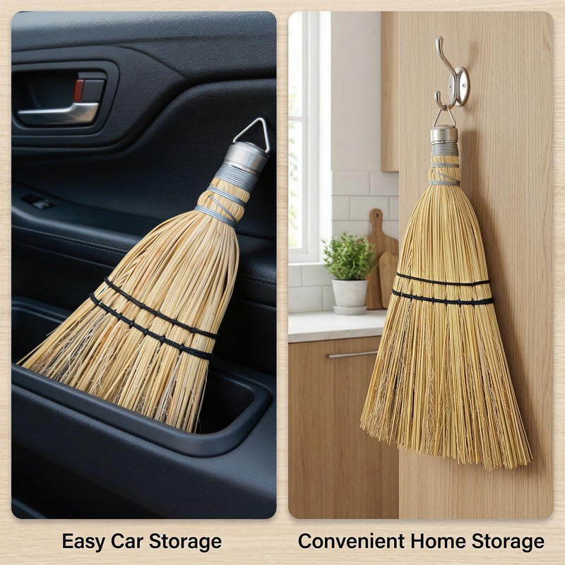 12" Hand Held Whisk Broom 2 Pack, Natural Handmade Corn