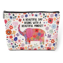 Inspirational Gifts for Women, Floral Elephant Encouragement Gifts Graduation Birthday Gifts Makeup Bag Cosmetic Bag Cheerful Mindset Gifts for Women Girls Best Friend Grandma Mom Girl Mothers Day