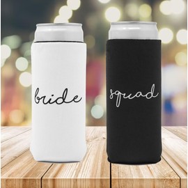 12 Pack: Slim Koozie Can Cooler Bundle - 1 Bride (White) & 11 Squad (Black)