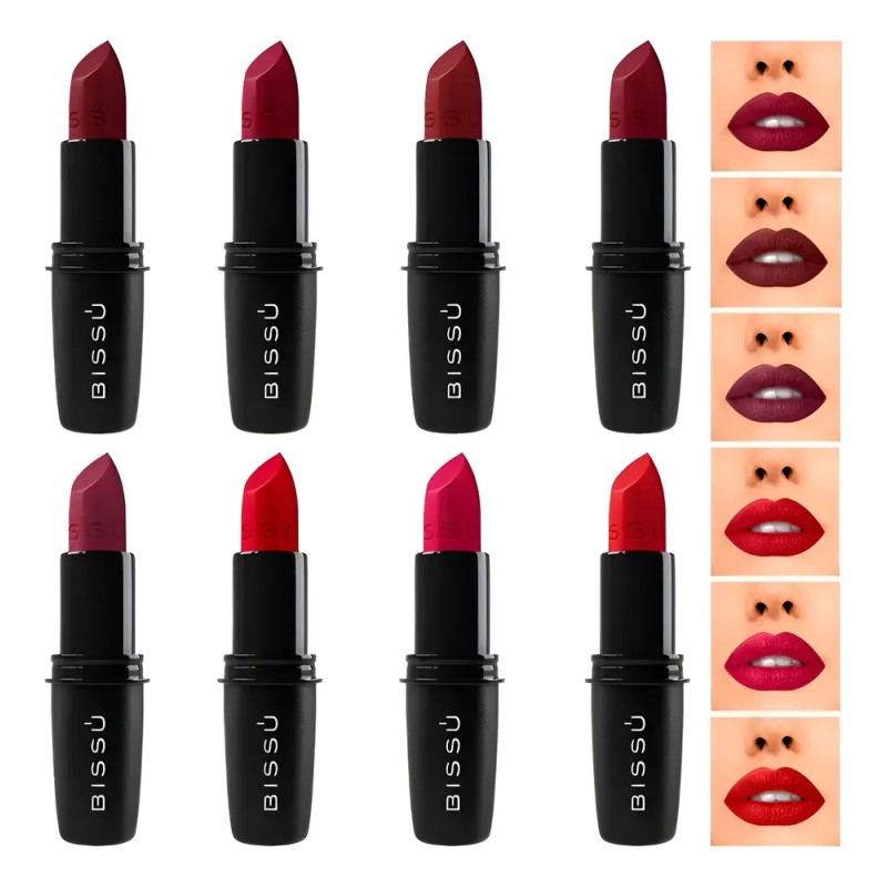 Labiales Bissu Humectantes Tonos Rojos Oscuros 8 Piezas