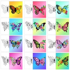 Affrolling 12 Pcs Pre Drawn Canvas for Painting for Adults 8 x 8 Inch Canvas Painting Kits Stretched Canvas with Drawing Ready to Paint Beginner Artists Date Night Party Supplies (Butterfly)