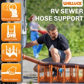 WELLUCK RV Sewer Hose Support 20FT, Blaze Orange RV Sewer Support with Adjustable Height Design, Secure Rubber Band and Carry Strap, Quick Setup and Collapse for Campers Travel Trailers and Motorhome