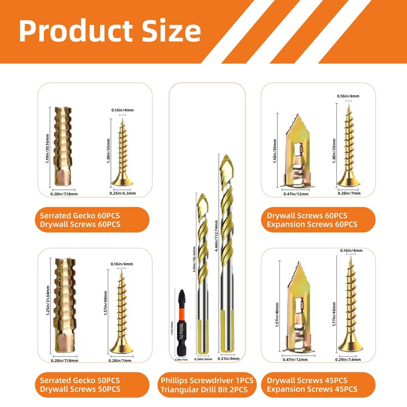420pcs Self Drilling Drywall Anchors,Concrete Anchors and Screws Kits 4