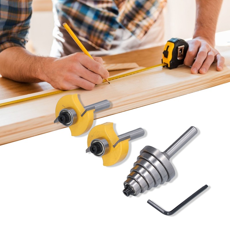 Router Bit 1/4in Shank Multi Grooved with 6Pcs Bearing 1/8in