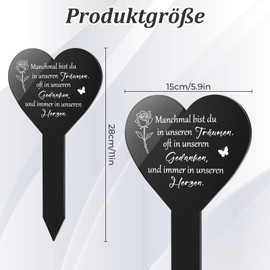 Weatherproof Grave Ornament, Black Heart-Shaped Acrylic Grave Decoration with Engraving "Geliebt Und unvergessen Für Immer in Unseren Herzen" Graveside Decoration for Remembrance Memorial Decoration