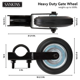 SANKINS Gate Helper Wheel for Supporting Metal Swing Gates with 1-5/8" Thru 2" Gate Frames, 6" Gate Support Wheel Prevent Gate from Dragging for Chain Link Fence, Black