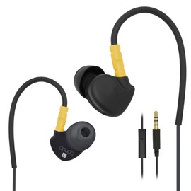 doupi Sport In-Ear Headset with Microphone Control, Earphones with Memory Wire Design Headphones Earpods Earpads, black/yellow