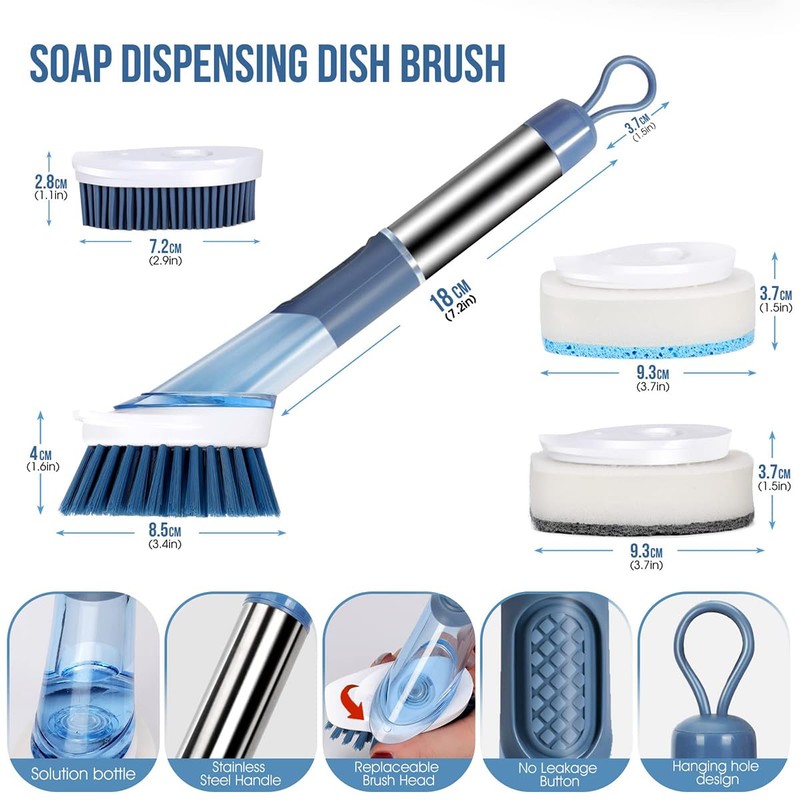Ieron Blue Dish Scrubber Brush Set with 4 Multi-functional Heads