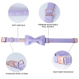 Unique style paws Dog Collar, Purple Silk Dog Collar with Bow, Soft Bow Tie, Adjustable Pet Collar, Gift for Female X-Small Dogs