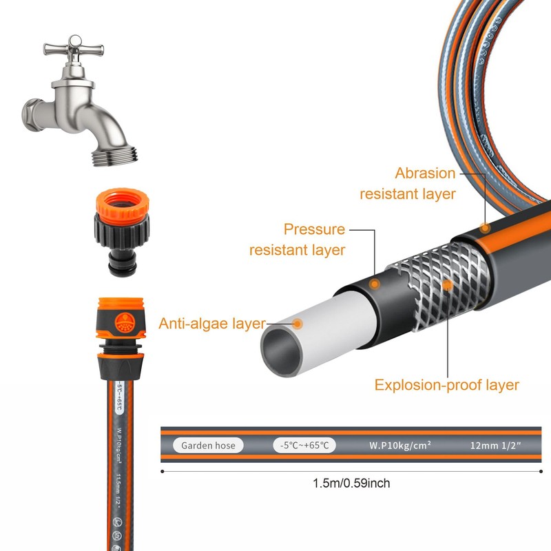 Garden Hose Connection Kit - 1.5M Short Hose Pipe with