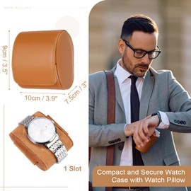 sourcing map Watch Travel Case for Men Leather Watch Roll Travel Case Portable Watch Storage Box for Christmas, Birthday, and Anniversary 1 Slot (Brown)