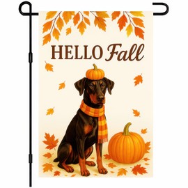 BlissYard Hello Fall Garden Flag 12x18 Inch Double Sided Black Dog Flags Pumpkin Yard Autumn Leaves Outdoor Small Banner for Fall Thanksgiving Porch Lawn Decoration
