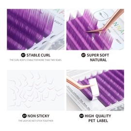 ANNAFRIS Coloured Eyelash Extension, Purple 0.07 C, 8-15 mm Mix, Individual Eyelash Extensions, Volume Eyelashes, Colourful Individual Eyelashes, Classic (Purple 0.07-C Mix)