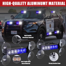 Tiannor 2X 6.1 inch Emergency Strobe Lights Blue White 12 LED Hazard Warning Flashing Safety Dash Front/Rear Windshield Lights Grill Surface Mount for Police Firefighter Ambulance Vehicles Trucks