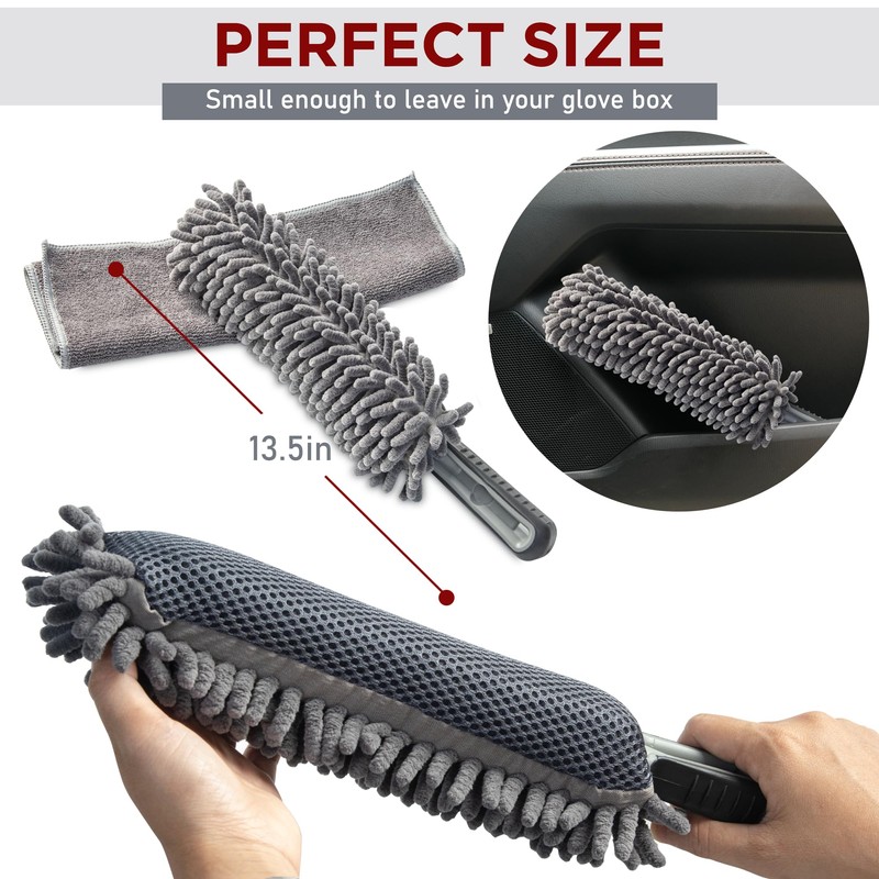 TAKAVU Car Duster Interior - Double-Sided Microfiber with Comfort Handle
