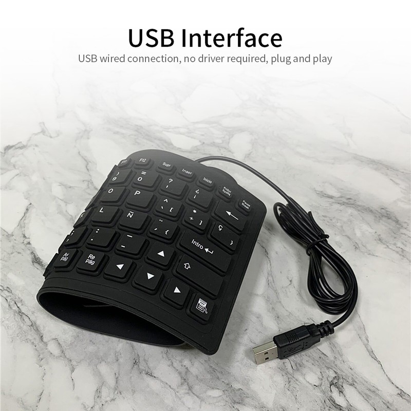84 Keys Spanish USB Wired Silicone Keyboard Foldable Soft Silicone