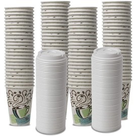 Dixie PerfecTouch WiseSize Coffee Design Insulated Paper Cup, 12oz Cups and Lids Bundle (12 oz, 100 Cups, 100 Lids)