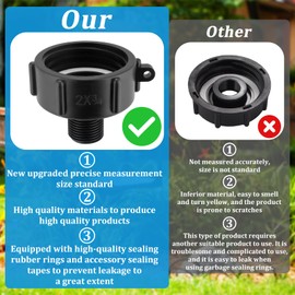 Wantmatch 250 Gallon IBC Water tote Hose Adapter, Food Grade IBC Drain Adapter,Water Hose Male Adapter for Garden Hose,2" coarse Thread X Male 3/4" G Hose
