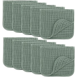 Comfy Cubs Muslin Burp Cloths 20" x 10", Pack of 10 - Large, 6-Layer, Ultra Absorbent 100% Cotton for Baby Drool and Messes - Soft, Safe & Gentle Baby Burp Cloths for Boys & Girls - Fern