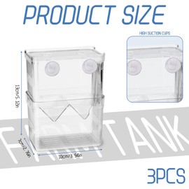 Roucerlin 3 Pieces Breeder Box for Fish Tank with Suction Cups, Clear Fish Isolation Shrimp Breeding Box for Aquarium Divider, Fry Hatchery Incubator for Coral Clownfish Guppy Acclimation