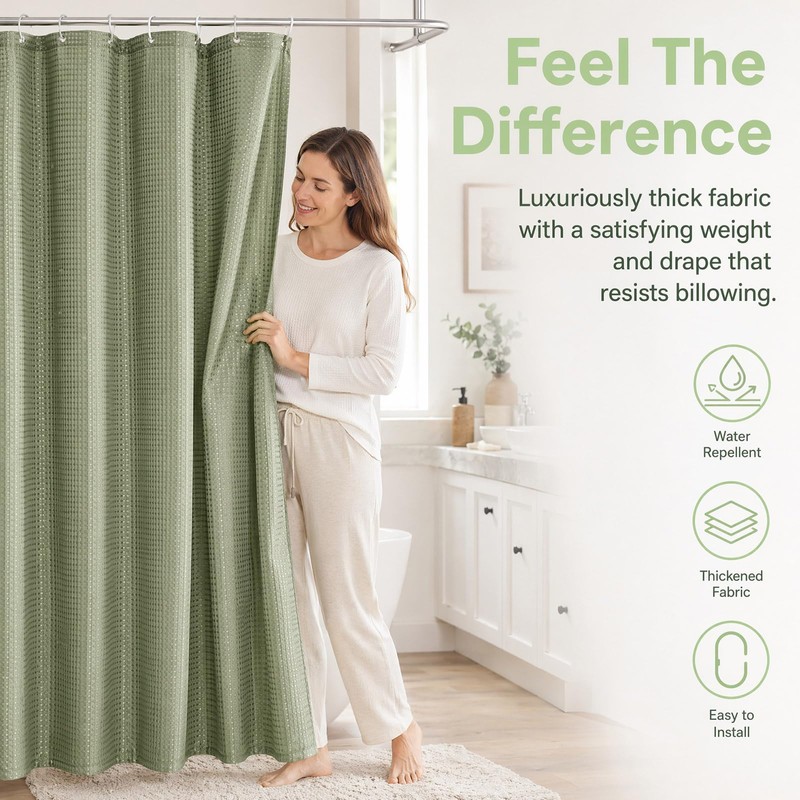 Sage Green Waffle Shower Curtain, Waffle Texture Green Bathroom Curtain