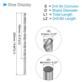 CoCud Extra Long Twist Drill Bit, 9.5mm Drill Diameter 250mm Total Length, High Speed Steel Twist Drill Bit - (Applications: for Copper Metal Woodwork)
