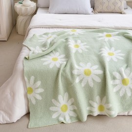 NIDITW Ultra Soft Cozy Floral Sunflower Throw Blanket Microfiber Flowers Daisy Knitted Blanket Lightweight Fluffy Sage Green Fleece Blanket for Home Sofa Couch 50x60 Inches (Sage Green)