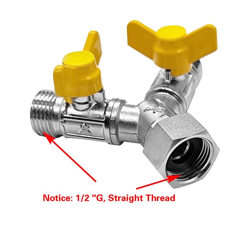 BesNPT G1/2" Female x Male x Male Y-Shape 3-Way Shut-Off