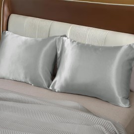 Moonlight Bedding Satin Silver Pillow Cases 2 Pack - Pillowcase for Hair and Skin Luxury Satin Silk Pillowcases with Envelope Closure Satin Pillow Case Standard Satin Silk Pillowcase (50x75CM)