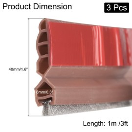 uxcell 3pcs Door Draft Stopper, Self Adhesive Door Sweep for Bottom of Door with Brush for Keeping Out Cold, Inside and Outside Door, Door Bottom Seal Blocker Noise (3Ft, Brown)