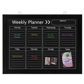 Chivertion Magnetic Chalk Calendar Board Chalk Calendar Weekly Planner Whiteboard 16" x 12" Black Wood Frame Chalk Board for Wall Magnetic Dry Erase Whiteboard