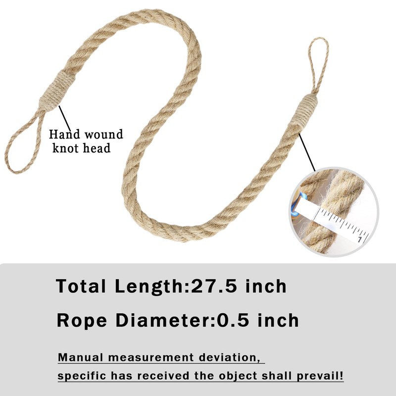 BEL AVENIR Jute Curtain Tiebacks Ropes Tie-Backs, Handmade Curtain Holdbacks(Jute,4pack)
