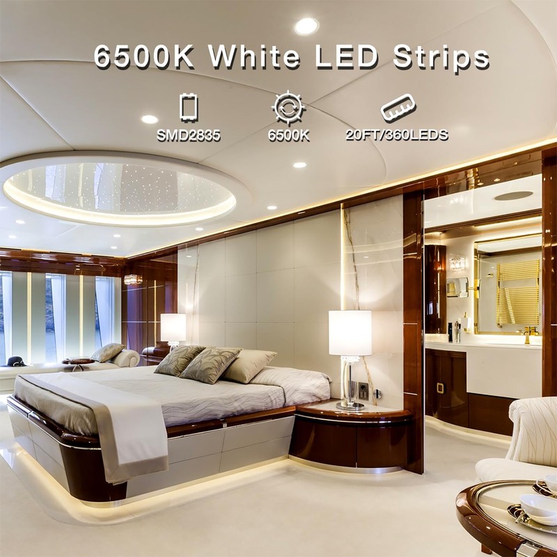 DAYBETTER White LED Strip Light, 20 ft Dimmable Bright Rope