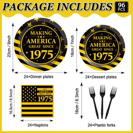 96Pcs 50th Birthday Party Supplies Black and Gold Paper Plates Napkins and Forks 50th Birthday Party Decorations Making Great Since 1975 Dinnerware Party Favor for Men or Women Tableware Serves 24