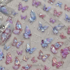 Nail Stickers Butterfly, Butterfly Nail Art Stickers, Butterfly 5D Embossed Nail Stickers, Butterfly Nail Stickers for Women, Nail Art Sticker Decoration for Women