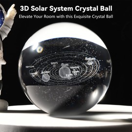 Home-X 3D Planet Solar System Crystal Ball, 60mm Shooting Star Galaxy Paper Weights, Science Astronomy Gifts with Base, Desk Decorations Crystal Ornaments Gifts for Women Men Kids