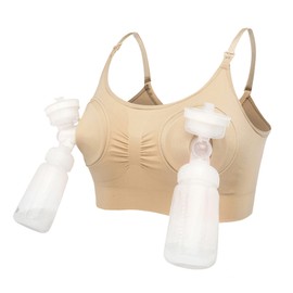 LEAPOVER Women Hands Free Breast Pump Breast Feeding Pump Pumping Bra Maternity Adjustable Nursing Bra (Skin M)